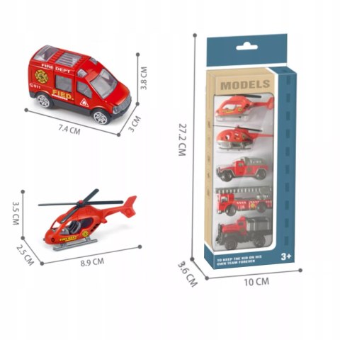 Zestaw pojazdów strażackich resoraki helikopter dla dzieci 6136 Zestaw pojazdów strażackich resoraki helikopter dla dzieci 6136