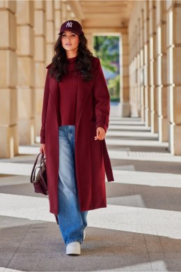 Płaszcz Damski Model Sovan BOR PLA0035 Bordo - Roco Fashion - 40