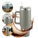 THERMOBECHER MIT GROSSEM Fassungsvermögen, Henkel und Strohhalm, 1 l Thermobecher, CUP16