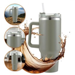 THERMOBECHER MIT GROSSEM Fassungsvermögen, Henkel und Strohhalm, 1 l Thermobecher, CUP16