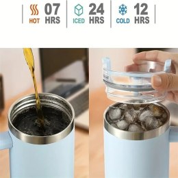 THERMOBECHER MIT GROSSEM Fassungsvermögen, Henkel und Strohhalm, 1 l Thermobecher, CUP16