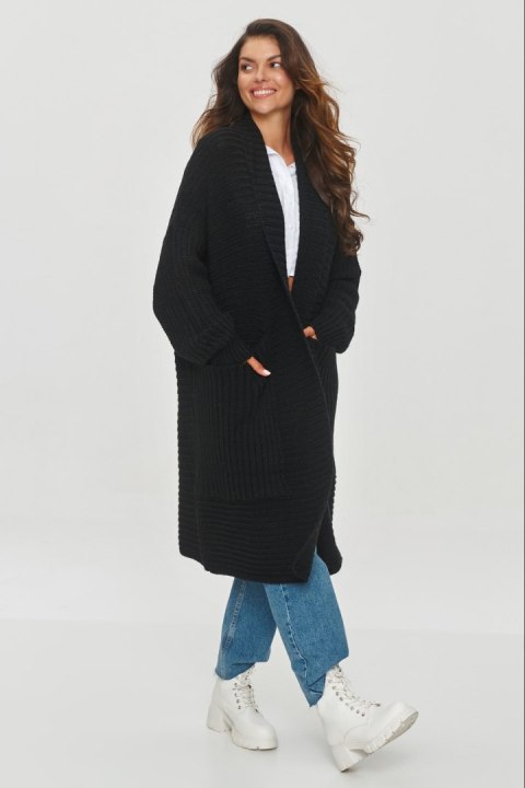 Sweter Kardigan Model S153 Black - Makadamia - uniwersalny Sweter Kardigan Model S153 Black - Makadamia - uniwersalny