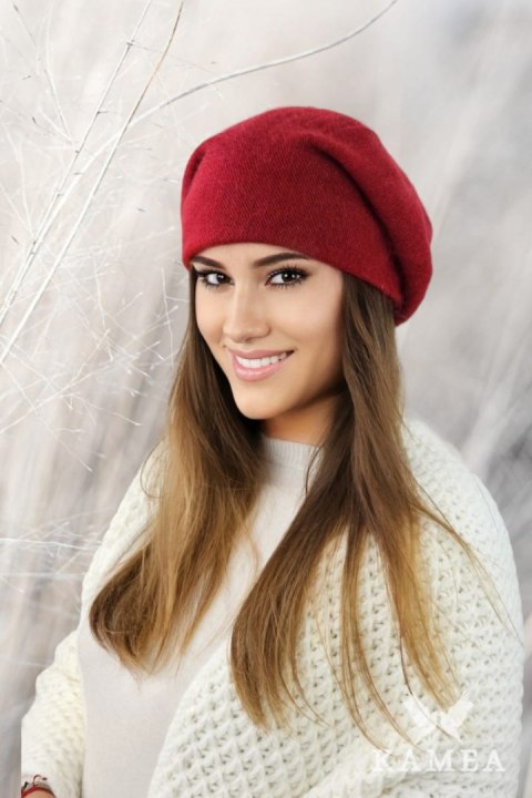 CLEO modny beret z angory kolor bordowy - Kamea - uniwersalny CLEO modny beret z angory kolor bordowy - Kamea - uniwersalny