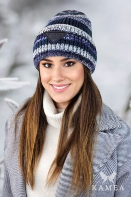 MUSCARI zimowa czapka damska w paski z cekinami kolor jeans - Kamea - uniwersalny