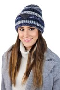 MUSCARI zimowa czapka damska w paski z cekinami kolor jeans - Kamea - uniwersalny