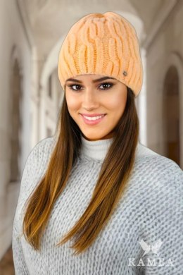 GIZMA puszysta zimowa czapka na polarze kolor brzoskwinia - Kamea - uniwersalny