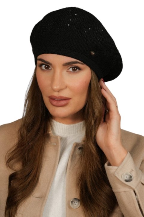 PIWONIA cekinowy beret z wkładem z miękkiego polaru kolor czarny z czarnym cekinem - Kamea - uniwersalny PIWONIA cekinowy beret z wkładem z miękkiego polaru kolor czarny z czarnym cekinem - Kamea - uniwersalny