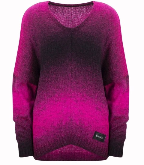 Ciepły damski sweter oversize piękny OMBRE (Różowy)