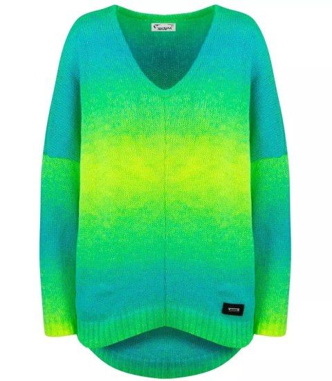 Ciepły damski sweter oversize piękny OMBRE (Zielony)
