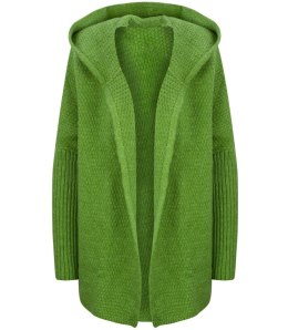 GRUBY sweter KARDIGAN nietoperz Luźny Ciepły z kapturem (Zielony)